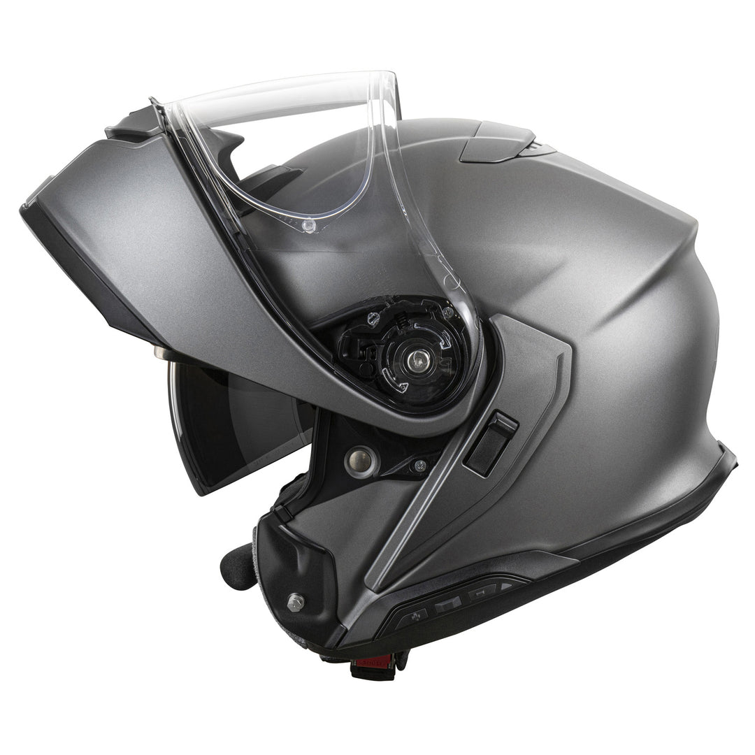 Shoei Neotec 3 Solid Helmet Light Silver - Side View with Modular Part Raised