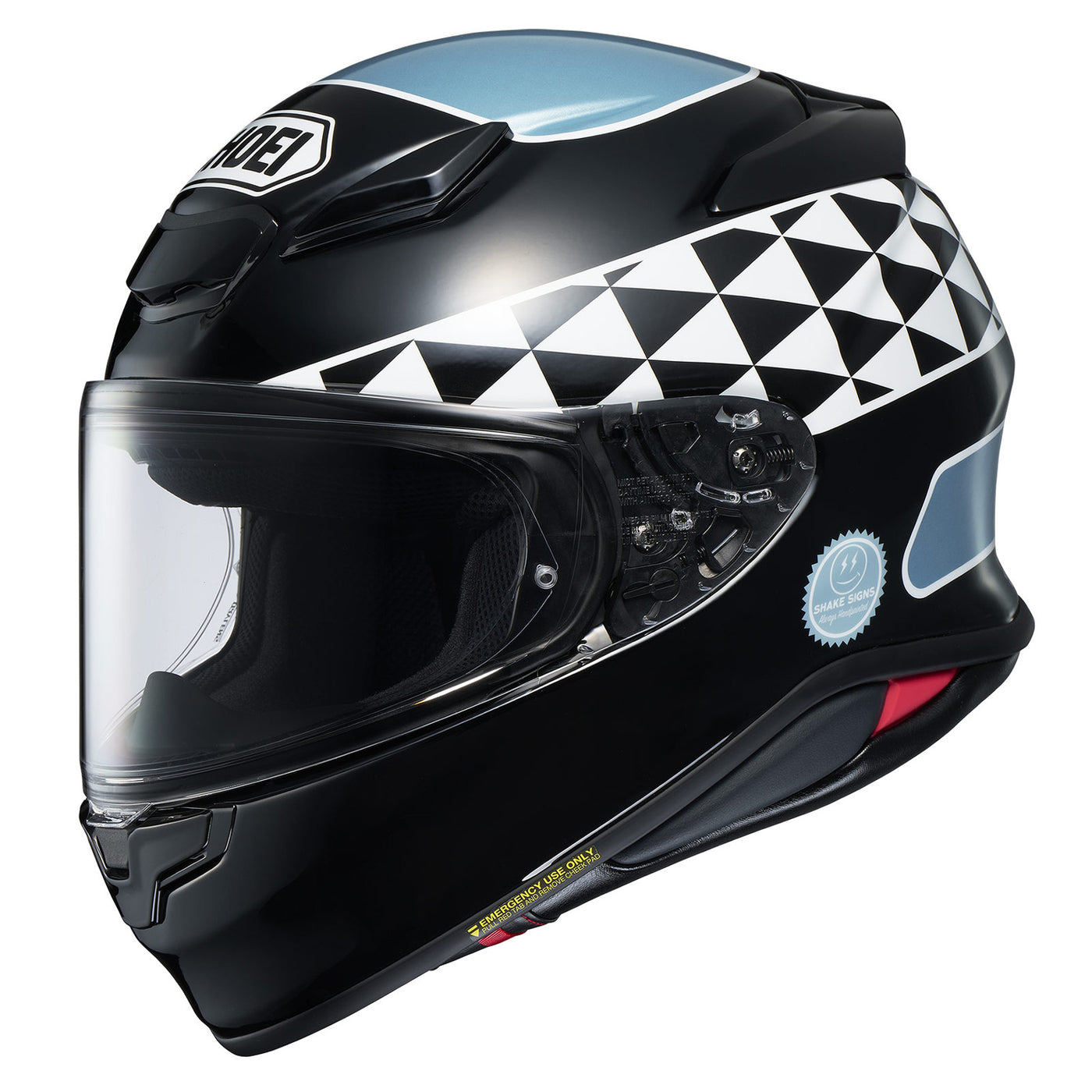 Shoei RF-1400 Shakin' Speed Helmet TC-2 Black/White/Light Blue - Front Left Side View