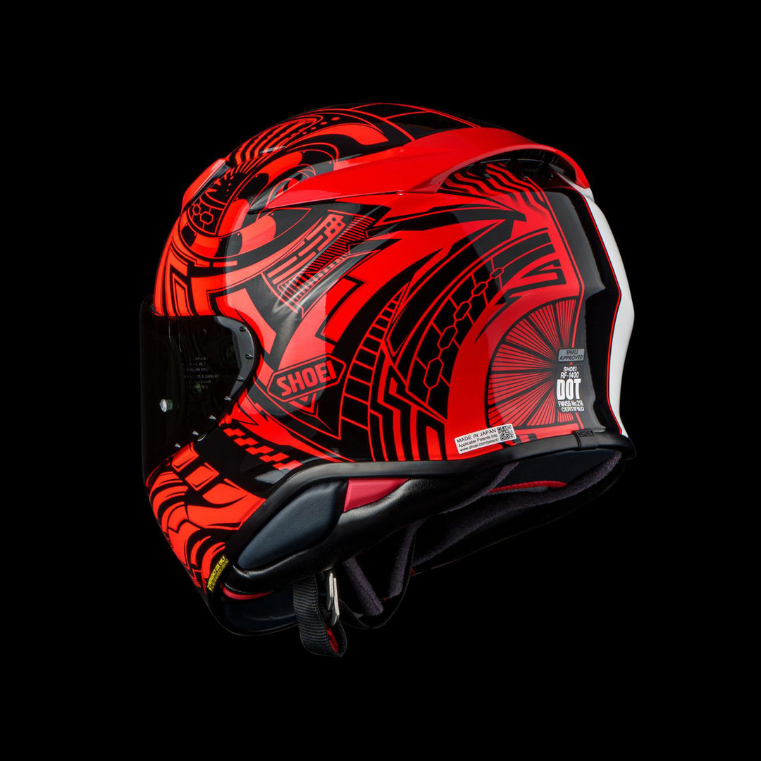 Shoei RF-1400 Beaut Helmet TC-1 - Rear Left Side View in Dark Studio Background