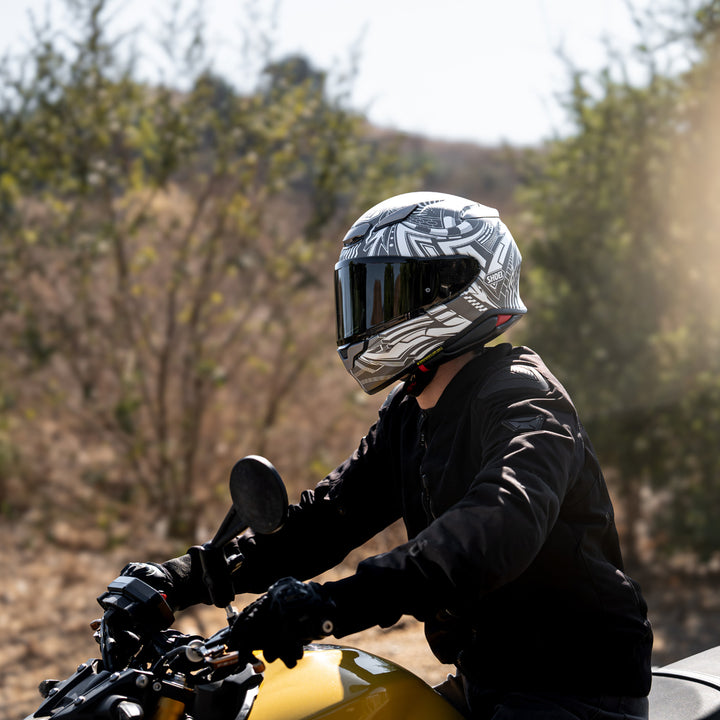 Shoei RF-1400 Beaut Helmet TC-6 - Lifestyle Profile Shot of Rider Wearing Helmet