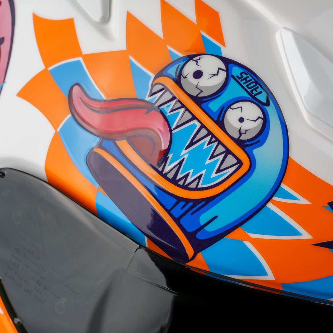 Shoei RF-1400 Yagyo Helmet TC-2 - Close-Up of Blue Monster Above Visor on Right Side