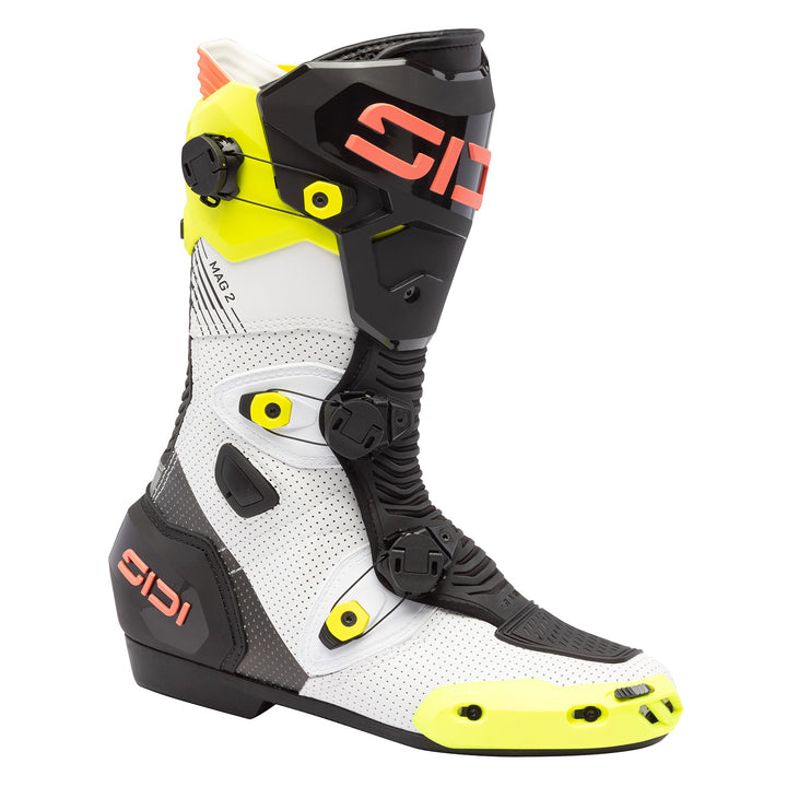 Sidi MAG-2 Air Boots Fluo Yellow/Fluo Coral - Angled Outer Side View