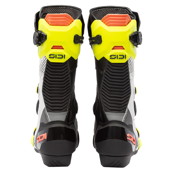 Sidi MAG-2 Air Boots Fluo Yellow/Fluo Coral - Rear View of Pair