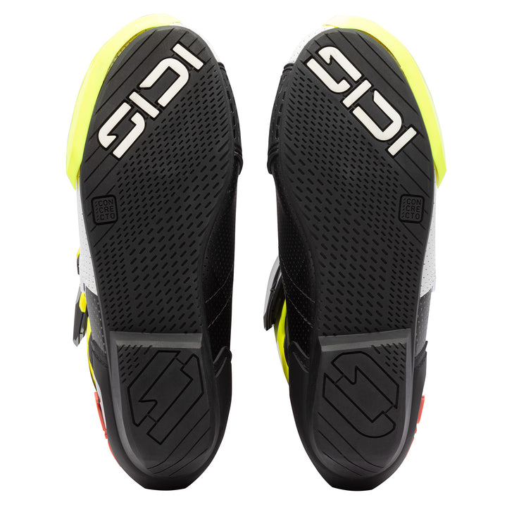 Sidi MAG-2 Air Boots Fluo Yellow/Fluo Coral - Sole View of Pair