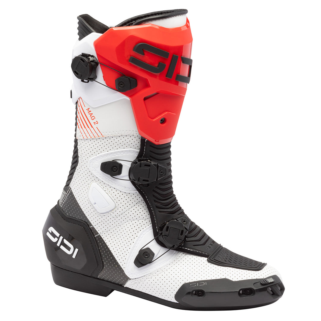 Sidi MAG-2 Air Boots White/Black/Red - Angled Outer Side View