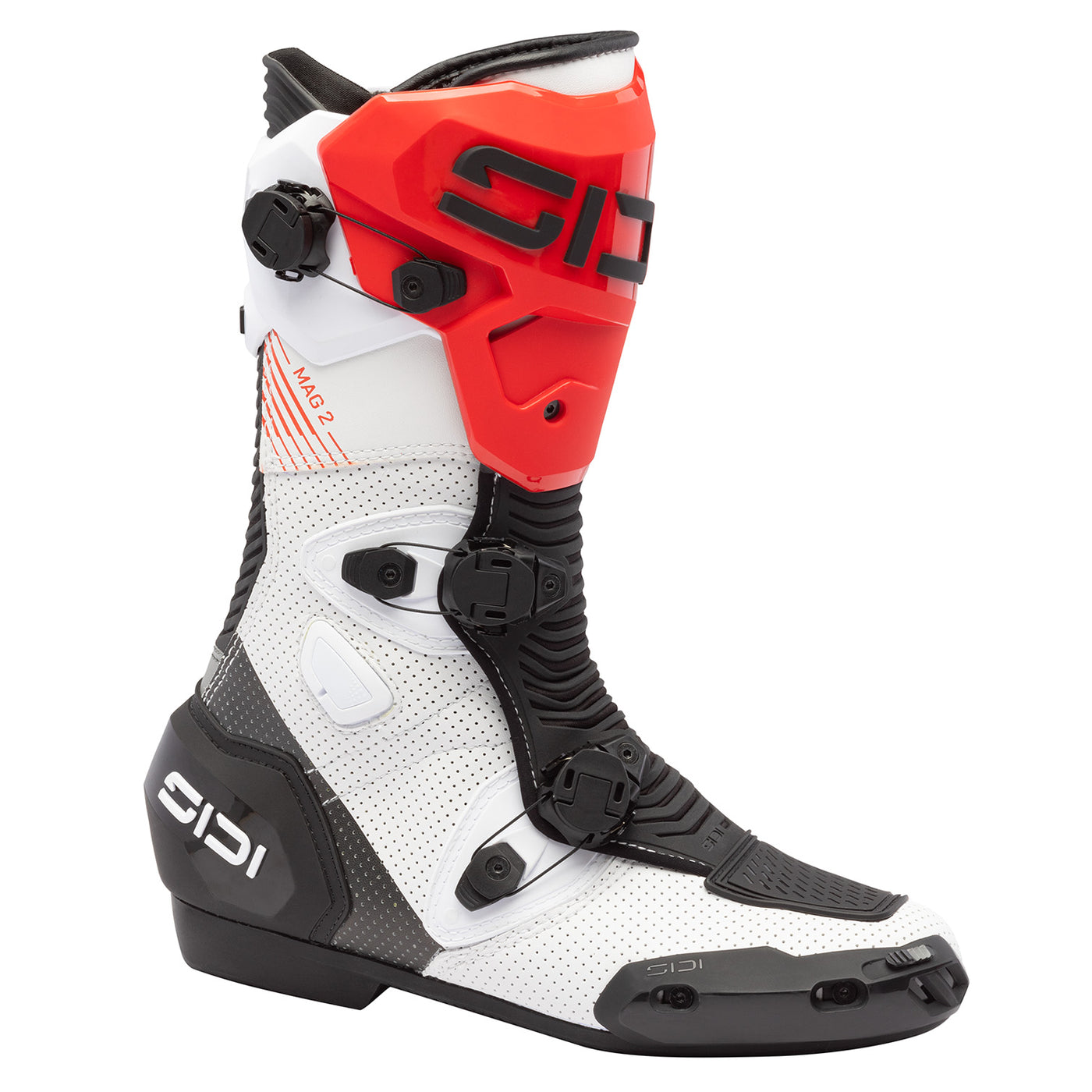 Sidi MAG-2 Air Boots White/Black/Red - Angled Outer Side View