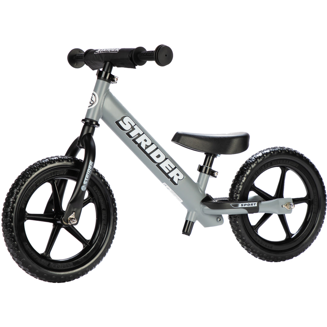 Strider 12 Sport Bike Matte Grey - Angled Side View