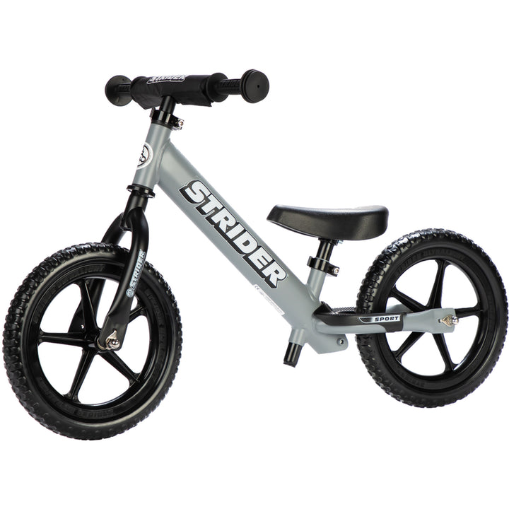 Strider 12 Sport Bike Matte Grey - Angled Side View