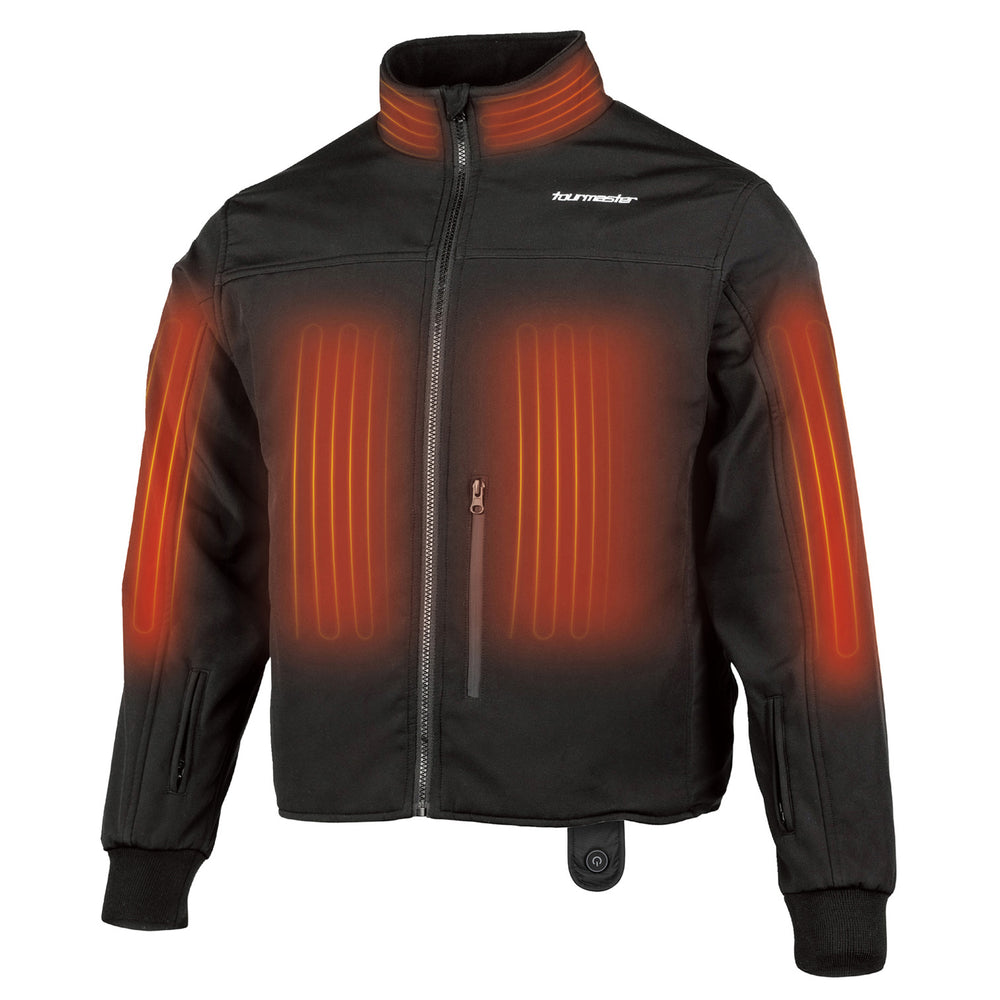 Tourmaster Synergy BT Pro-Plus 12V Heated Jacket Black - Front View with X-Ray of Internal Heating Elements