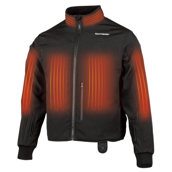 Tourmaster Synergy BT Pro-Plus 12V Heated Jacket Black - Front View with X-Ray of Internal Heating Elements