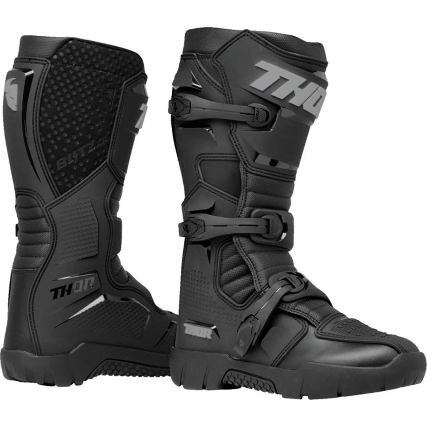 THOR Blitz XR Trail Boots Black/Gray - Side View of Pair