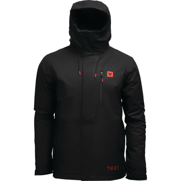 THOR Heavyweight Tour Jacket Black - Front View with Hood Up