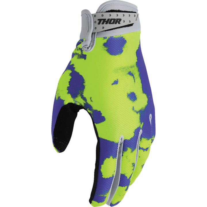 THOR LAUNCHMODE Bleach Gloves Gray/Acid - Back of Left Hand View