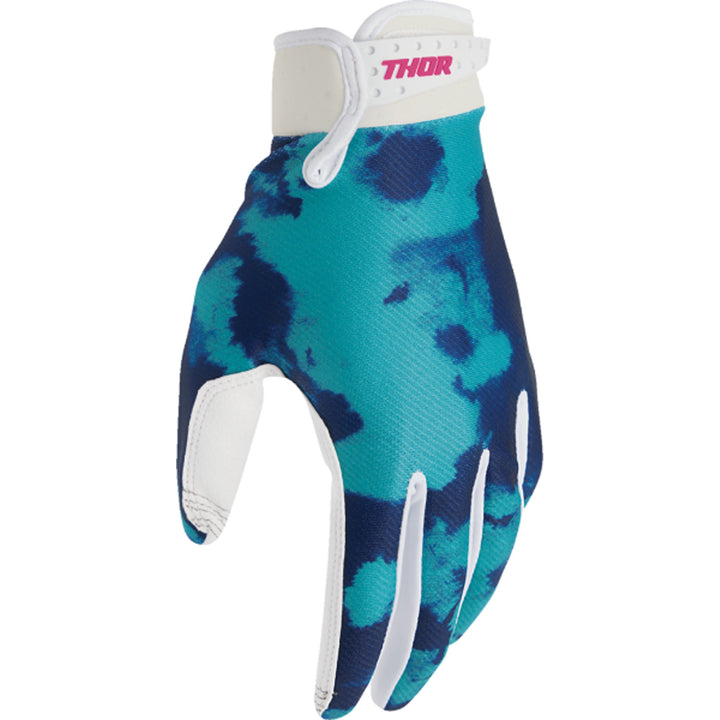 THOR LAUNCHMODE Bleach Gloves White/Aqua - Back of Left Hand View