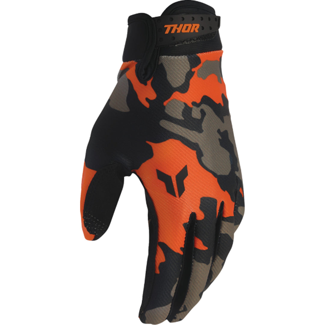 THOR LAUNCHMODE Hunter Gloves Orange/Black - Angled Back of Hand View from Thumb Side