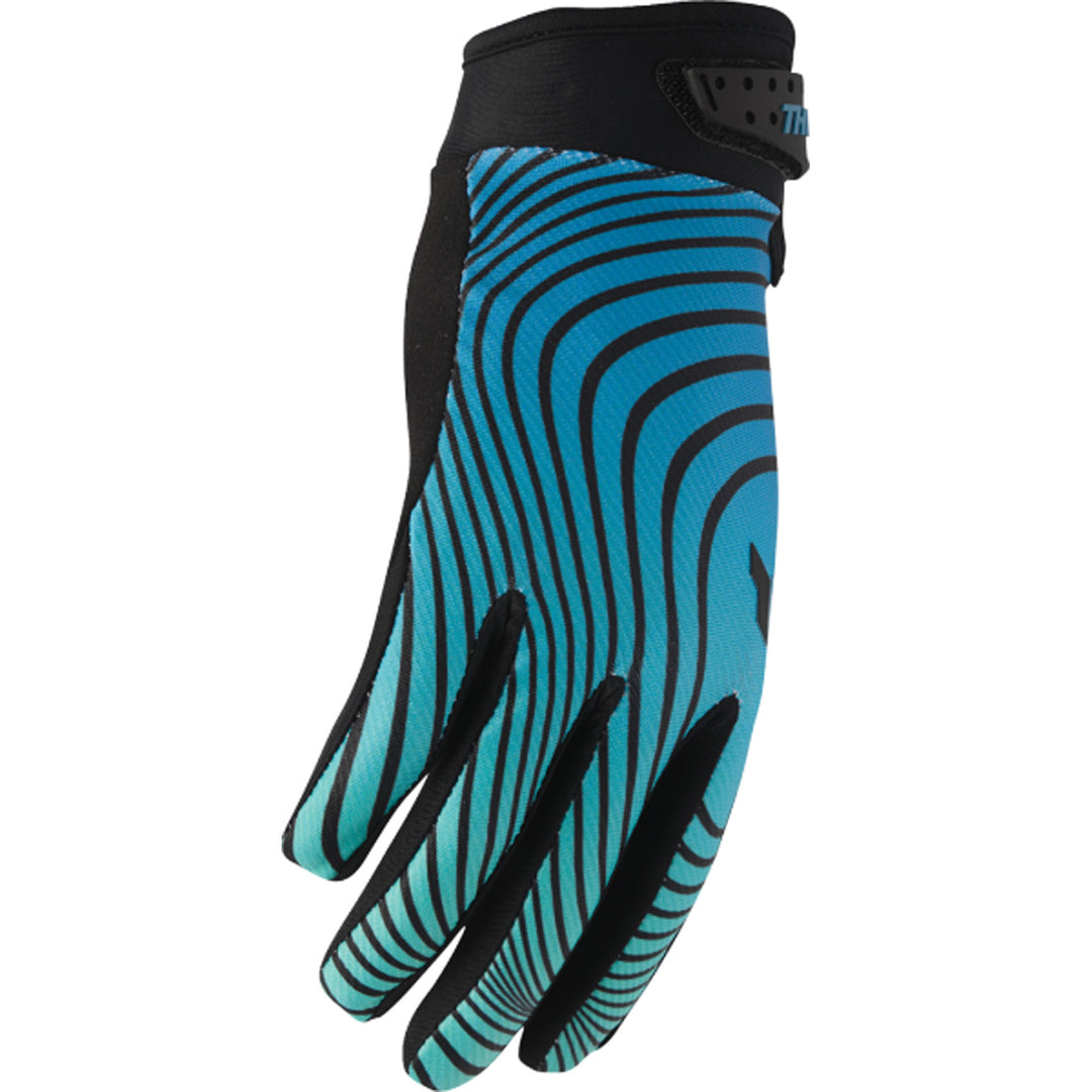 THOR LAUNCHMODE Identity Gloves Teal/Black - Angled Back of Hand View from Pinky Side