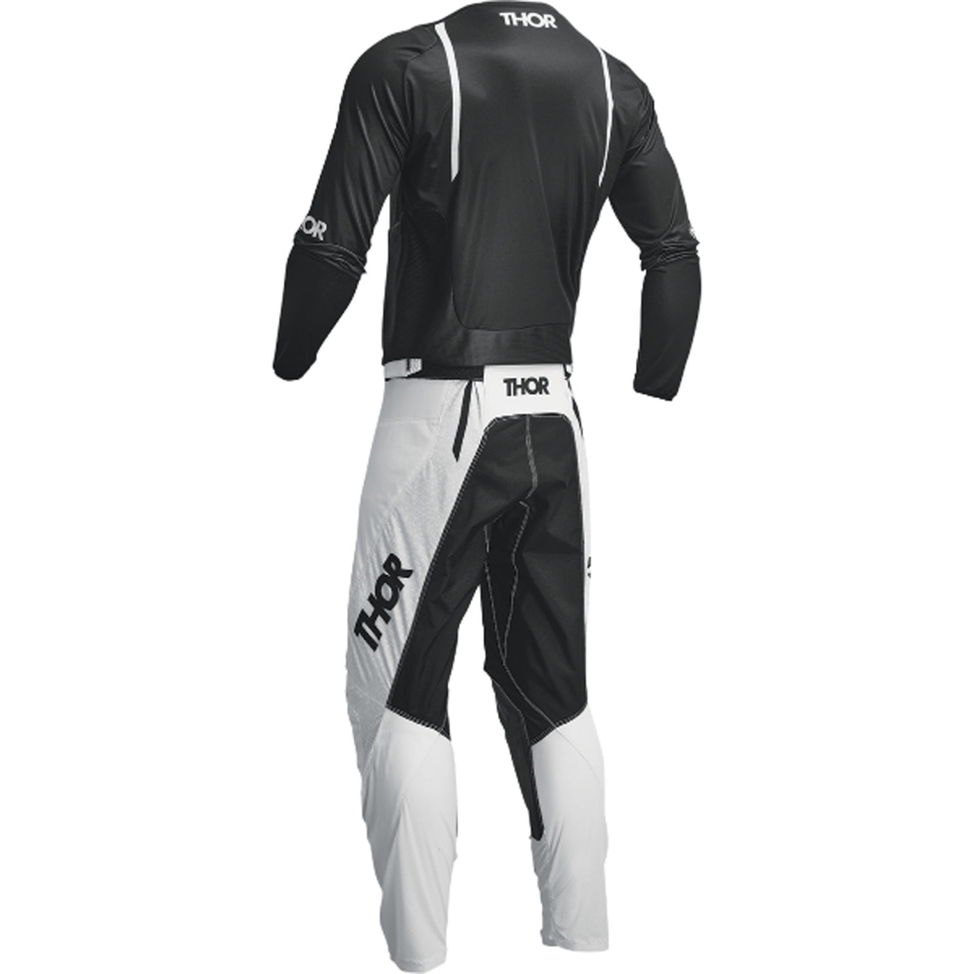 THOR Pulse Mono Jersey Black/White - Rear View with Pants