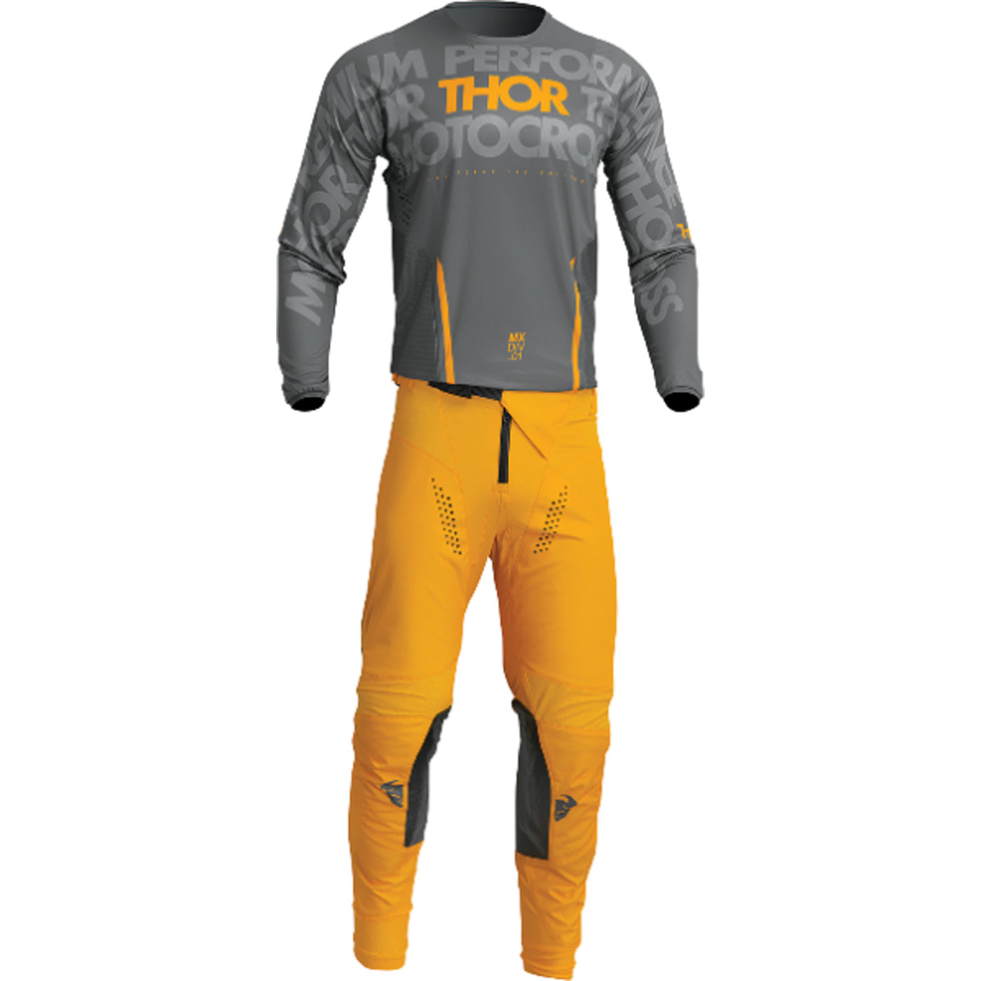 THOR Pulse Mono Jersey Gray/Yellow - Front View with Pants