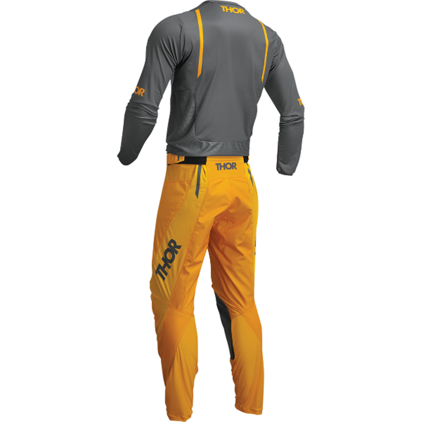 THOR Pulse Mono Jersey Gray/Yellow - Rear View with Pants