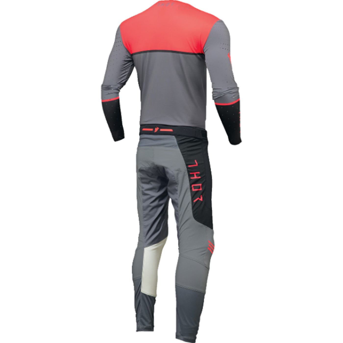 THOR Prime Ace Jersey Charcoal/Black - Rear View with Pants