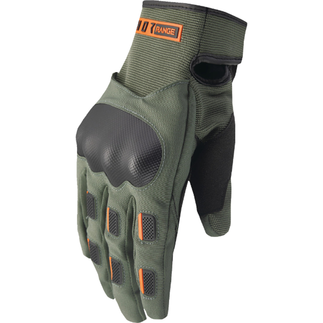 THOR Range Gloves Army/Orange - Back of Hand View