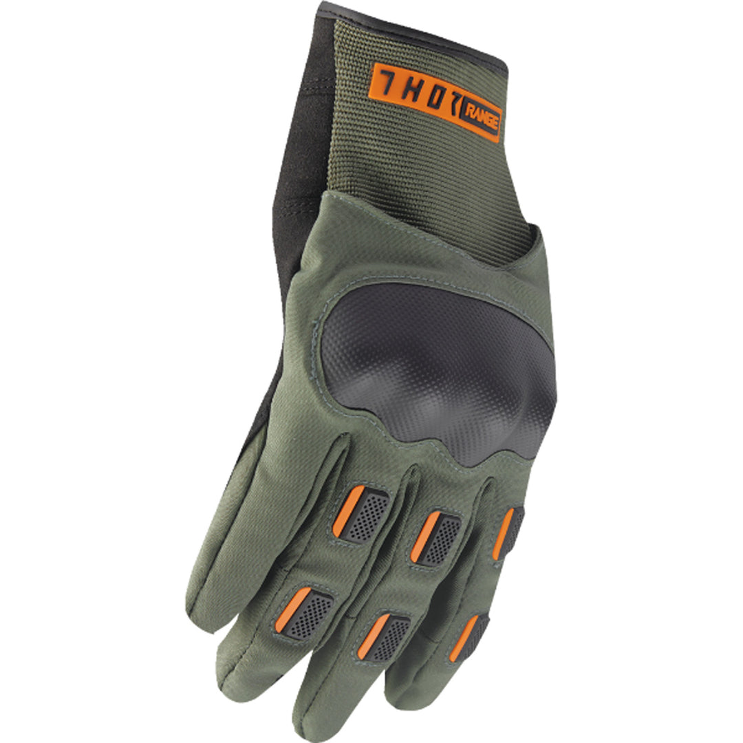 THOR Range Gloves Army/Orange - Side Back of Hand View