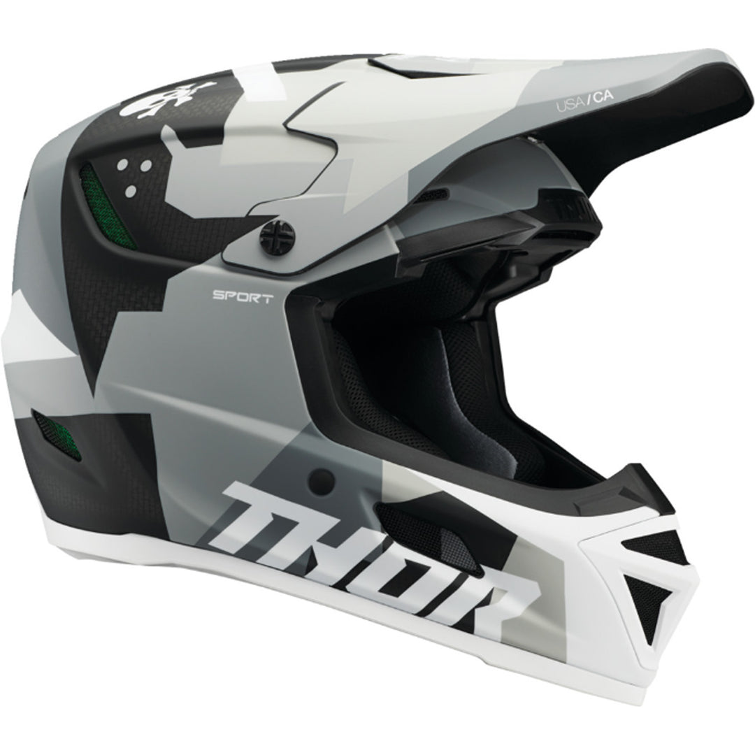 THOR Reflex Sport MIPS Carbon Brave Helmet Gray/White - Front Side View