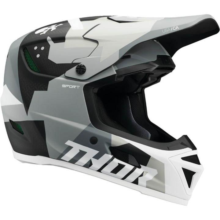 THOR Reflex Sport MIPS Carbon Brave Helmet Gray/White - Front Side View