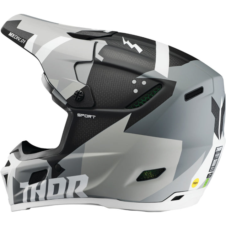 THOR Reflex Sport MIPS Carbon Brave Helmet Gray/White - Rear Side View