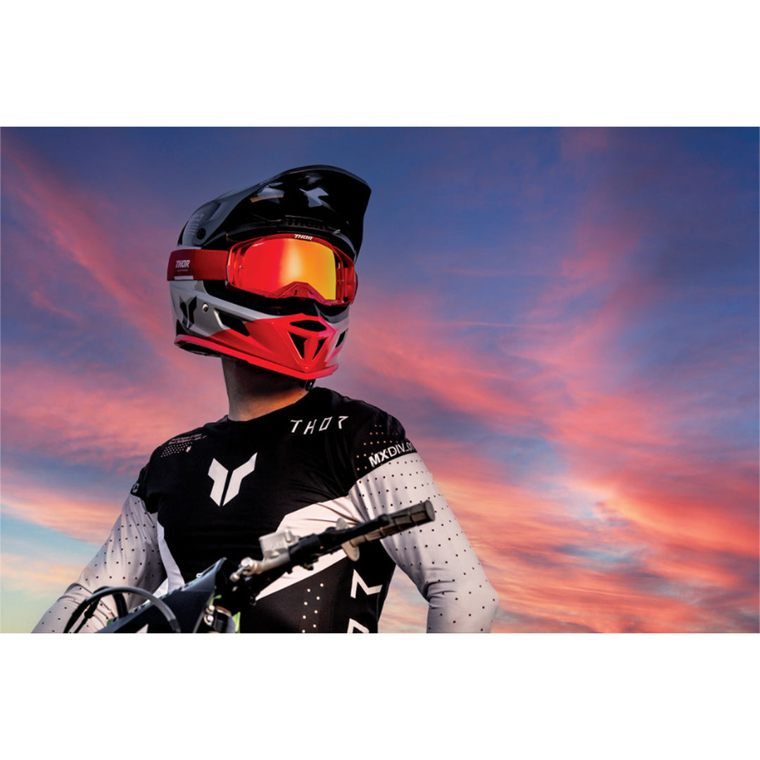 THOR Reflex Sport MIPS Strike Helmet Black/Red - Lifestyle of Rider Wearing Helmet