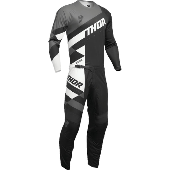 THOR Sector Checker Jersey Black/Gray - Front View with Pants