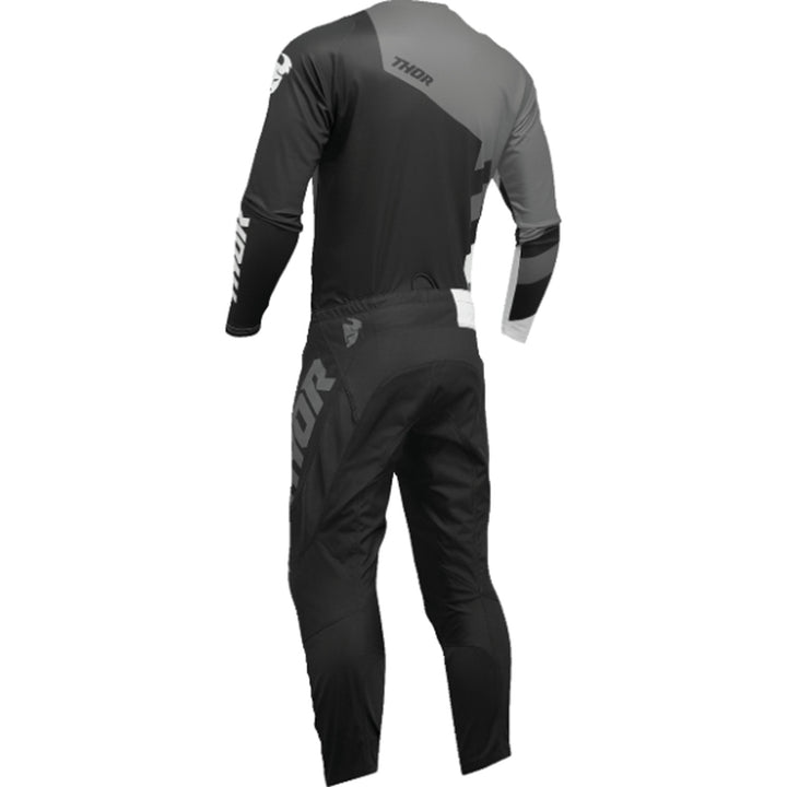 THOR Sector Checker Jersey Black/Gray - Rear View with Pants