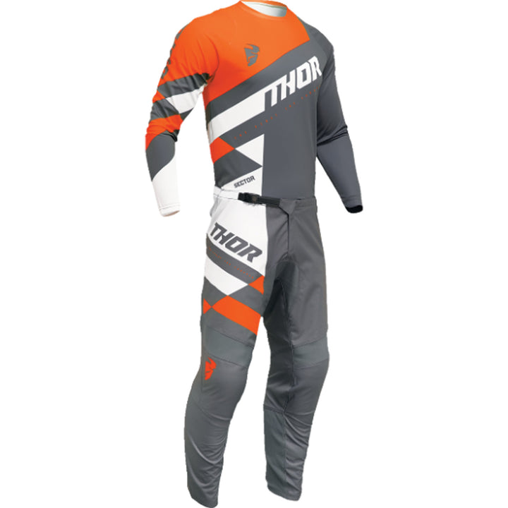 THOR Sector Checker Jersey Charcoal/Orange - Front View with Pants