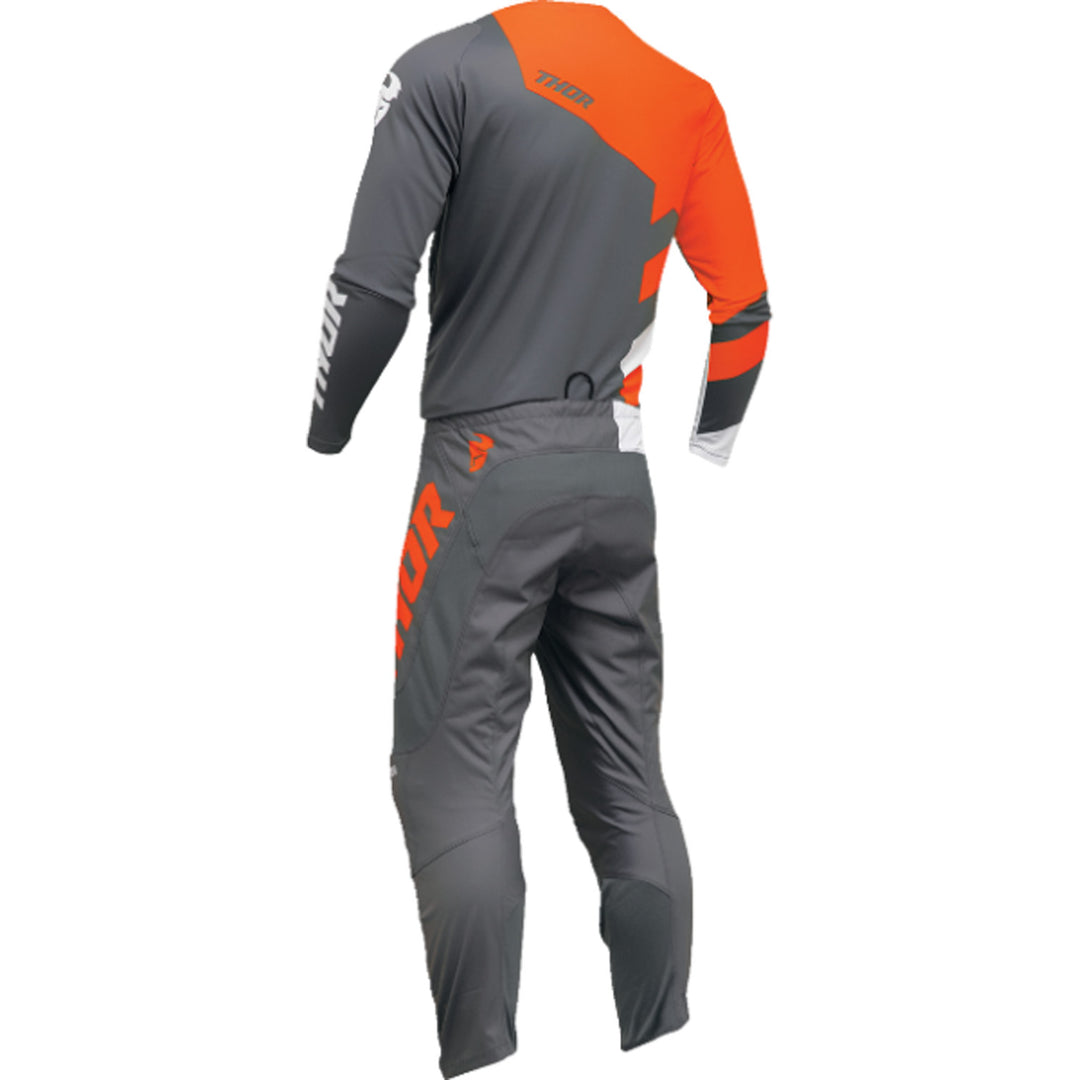 THOR Sector Checker Jersey Charcoal/Orange - Rear View with Pants