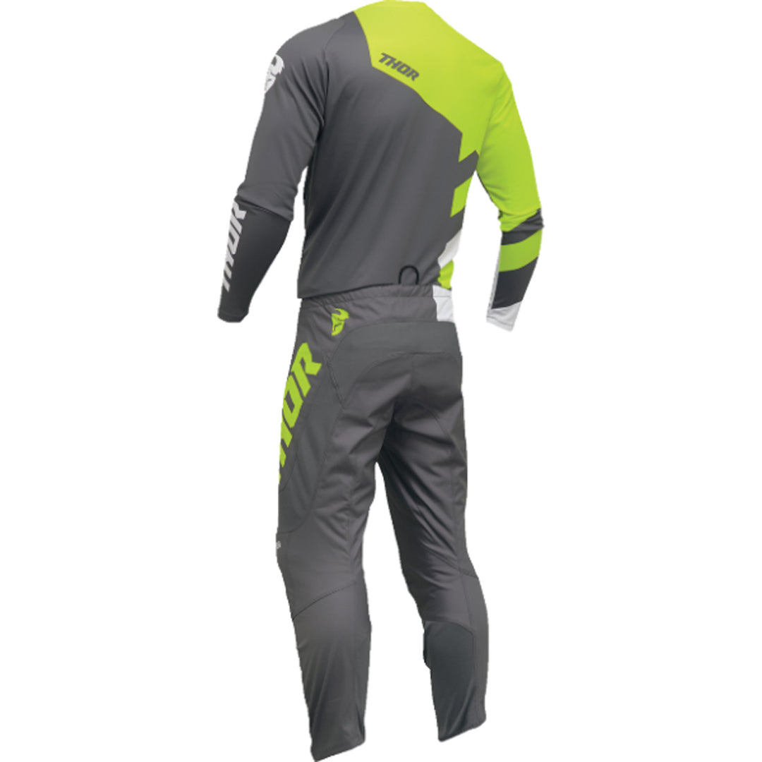 THOR Sector Checker Jersey Gray/Acid - Rear View with Pants