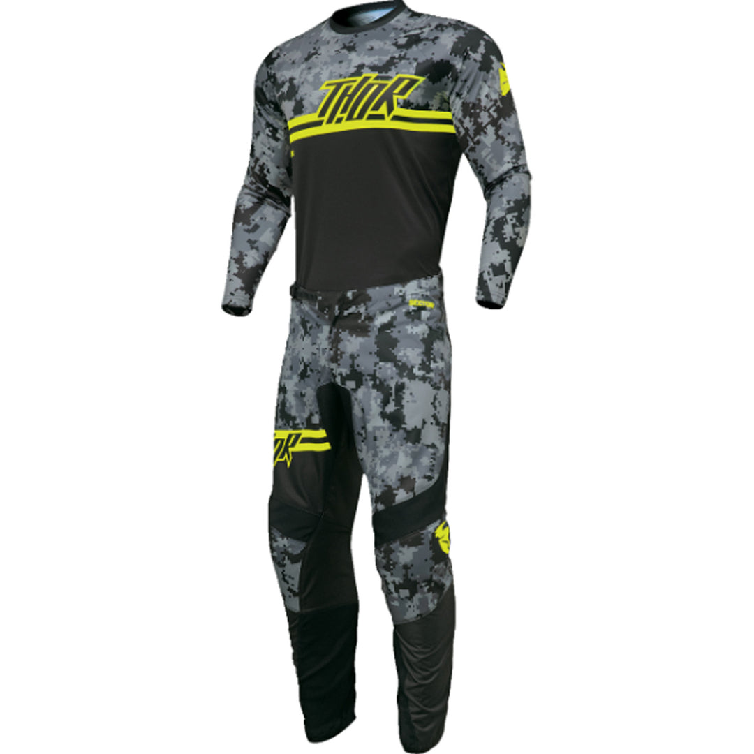 THOR Sector DIGI Jersey Black/Camo - Front View with Pants