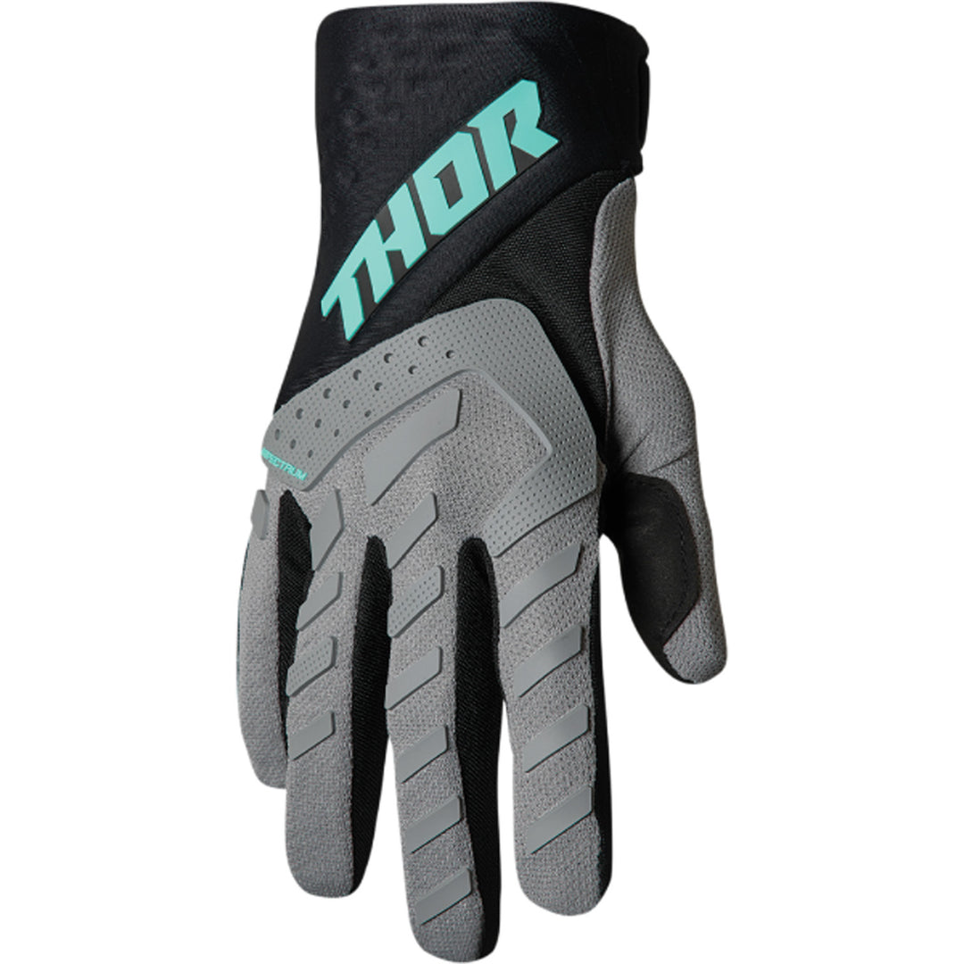 THOR Spectrum Gloves Gray/Black/Mint - Back of Hand View