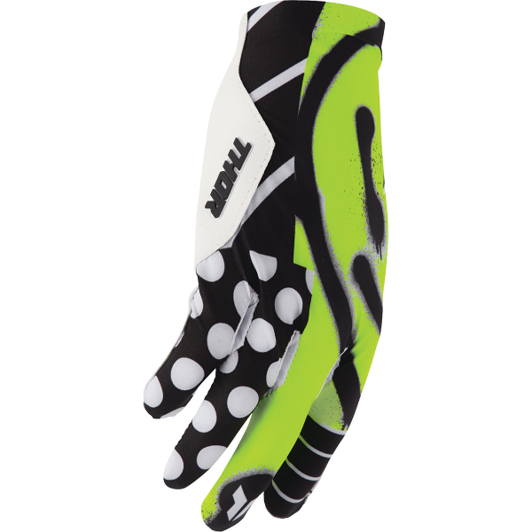THOR SPORTMODE Anarchy Gloves Black/White - Angled Back of Hand View from Pinky Side