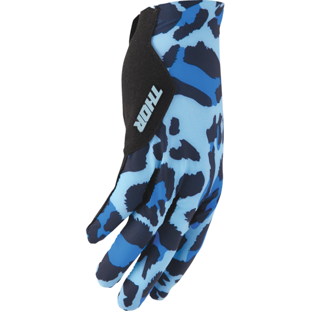 THOR SPORTMODE Cheetah Gloves Midnight/Blue - Angled Back of Hand View from Pinky Side