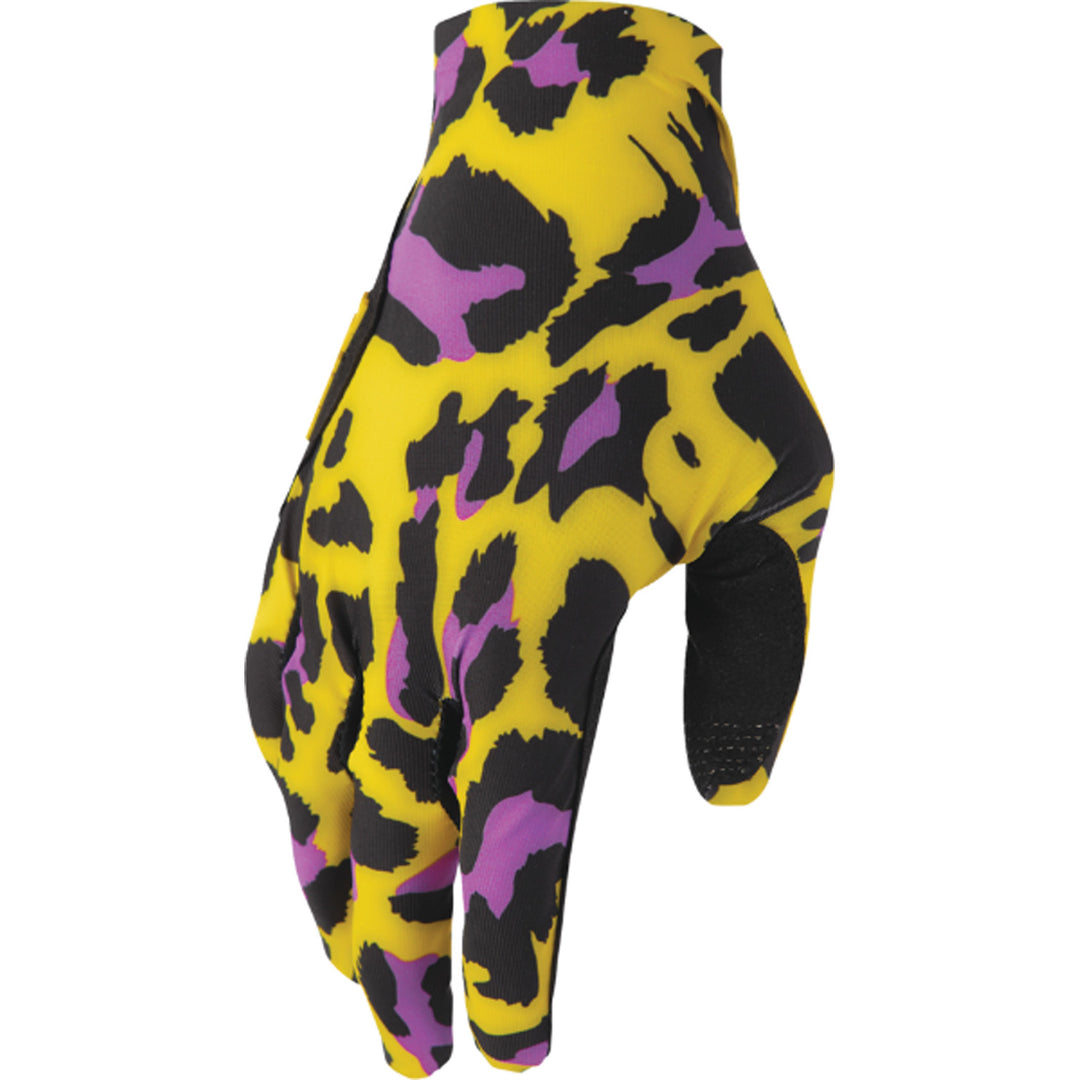 THOR SPORTMODE Cheetah Gloves Yellow/Purple - Back of Hand View