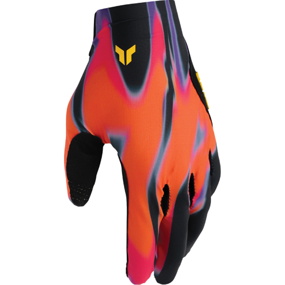 THOR SPORTMODE Inferno Gloves Orange/Purple - Angled Back of Hand View from Thumb Side