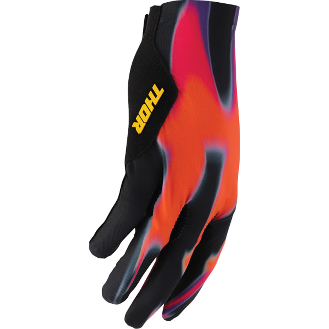 THOR SPORTMODE Inferno Gloves Orange/Purple - Angled Back of Hand View from Pinky Side