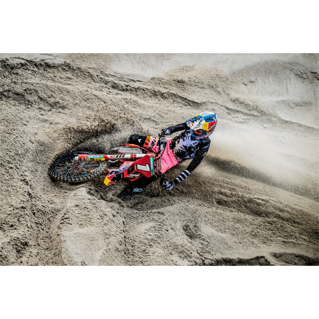 THOR SPORTMODE SD Pants Black - Lifestyle of Rider Wearing Pants Turning on Sand Track