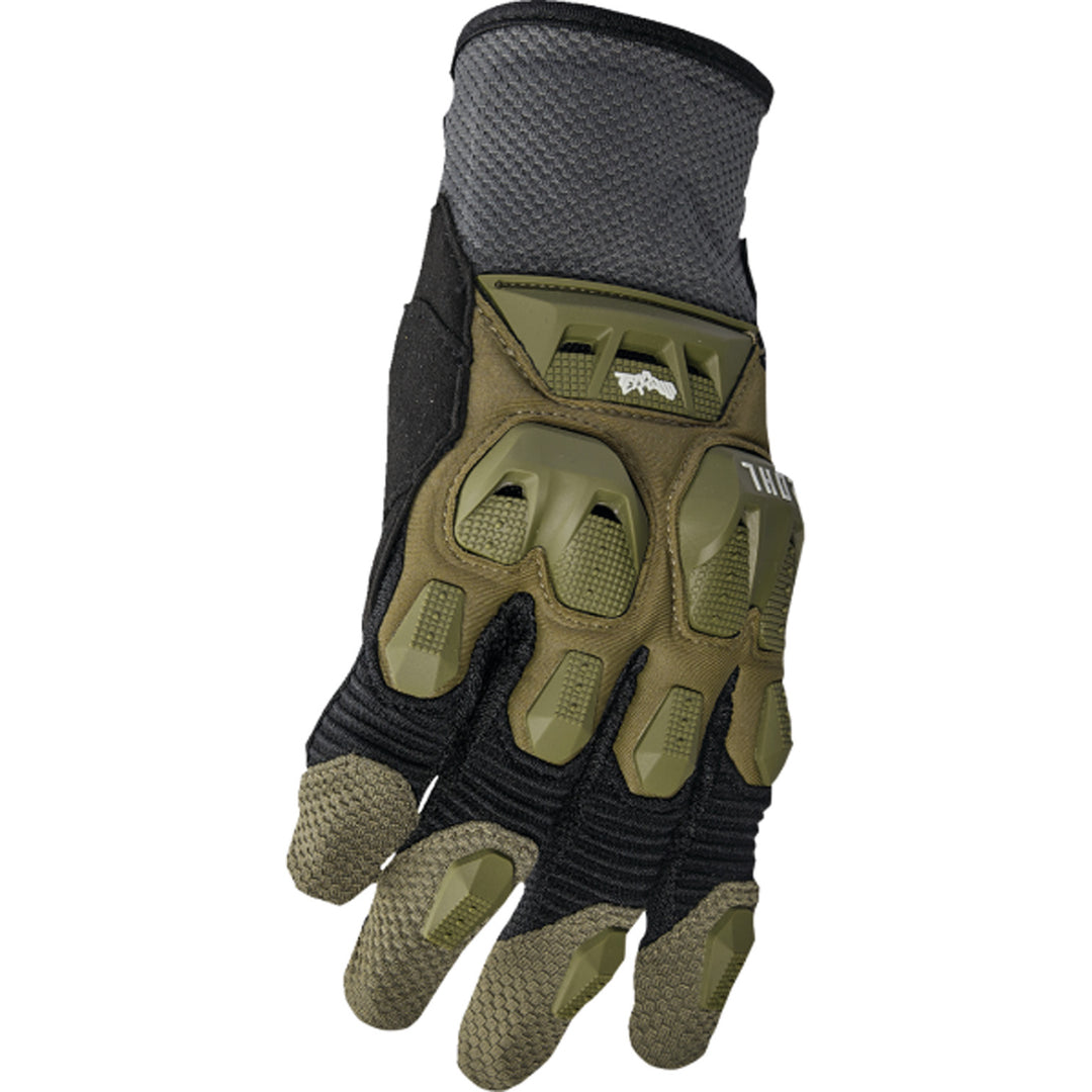 THOR Terrain Gloves Army/Charcoal - Side Back of Hand View