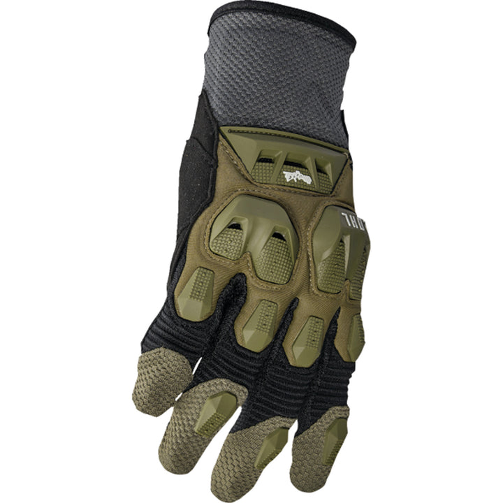 THOR Terrain Gloves Army/Charcoal - Side Back of Hand View