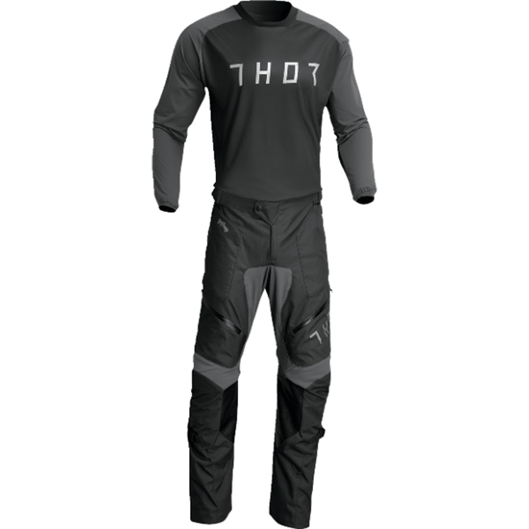 THOR Terrain Jersey Black/Charcoal - Front View with Pants