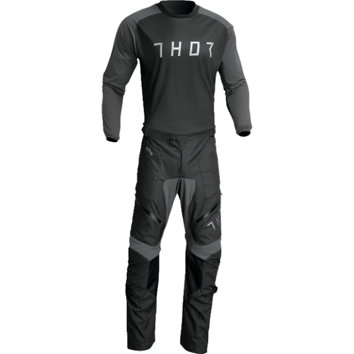 THOR Terrain Jersey Black/Charcoal - Front View with Pants