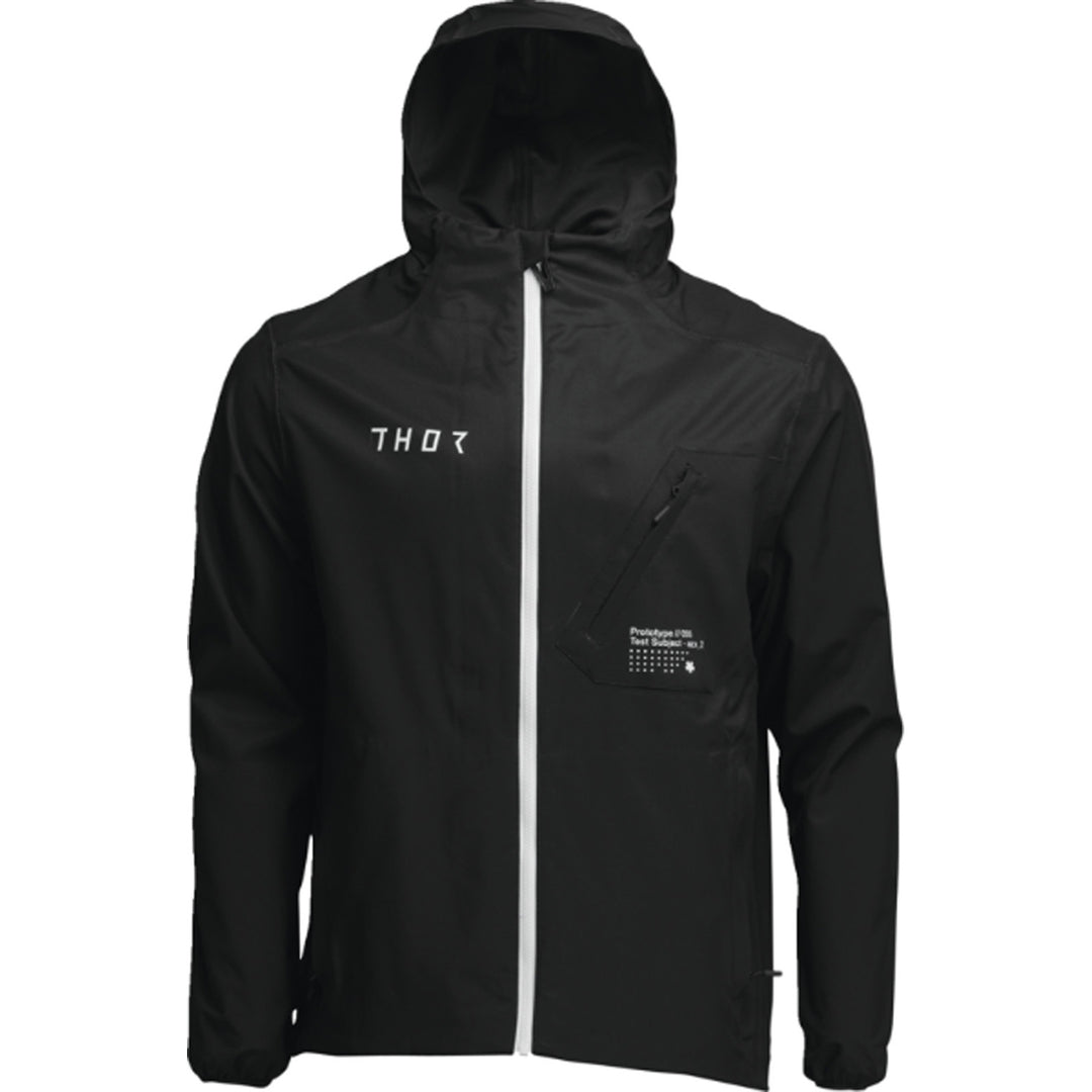 THOR Unit Light Shell Jacket Black - Front View with Hood Up