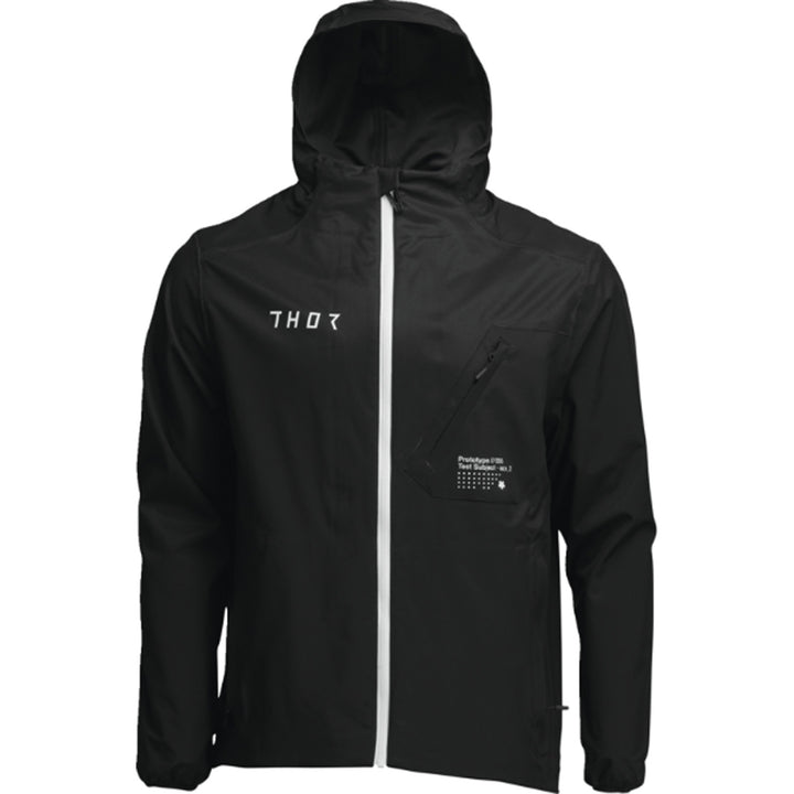 THOR Unit Light Shell Jacket Black - Front View with Hood Up