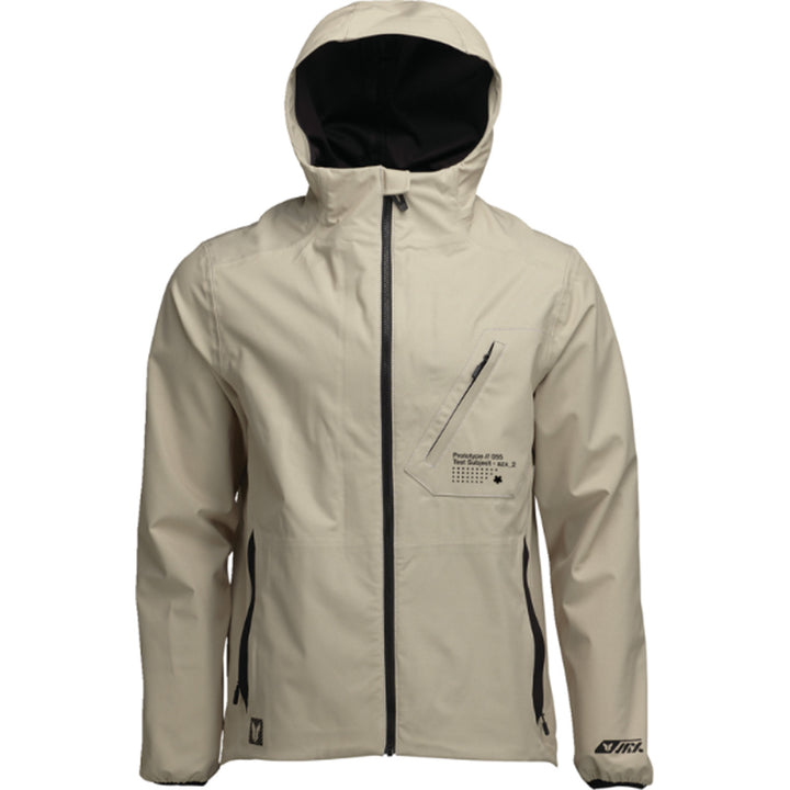 THOR Unit Light Shell Jacket Sand - Front View with Hood Up